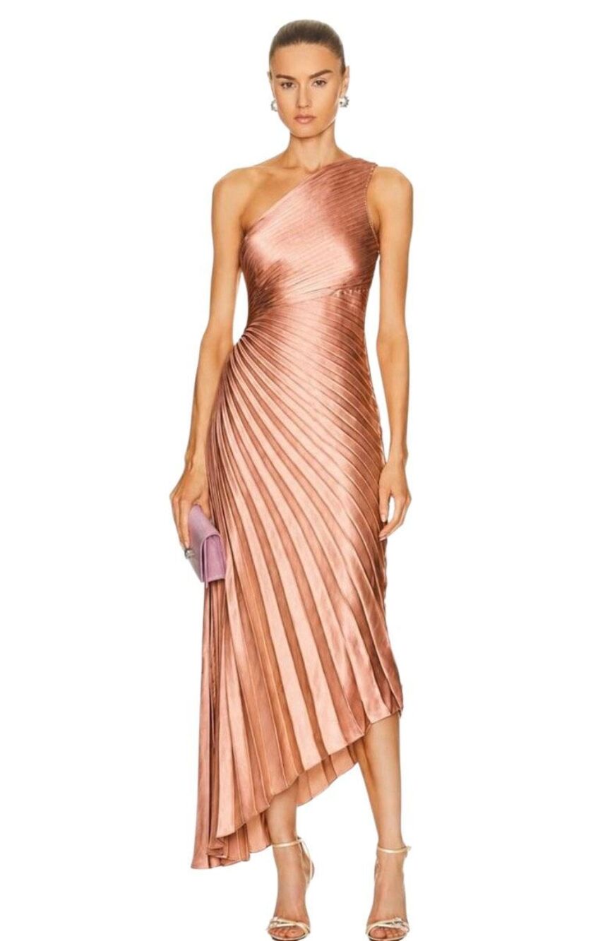 A.L.C. Delfina One Shoulder Cutout Midi Dress in Dusty Rose/ Copper Blush Size 8